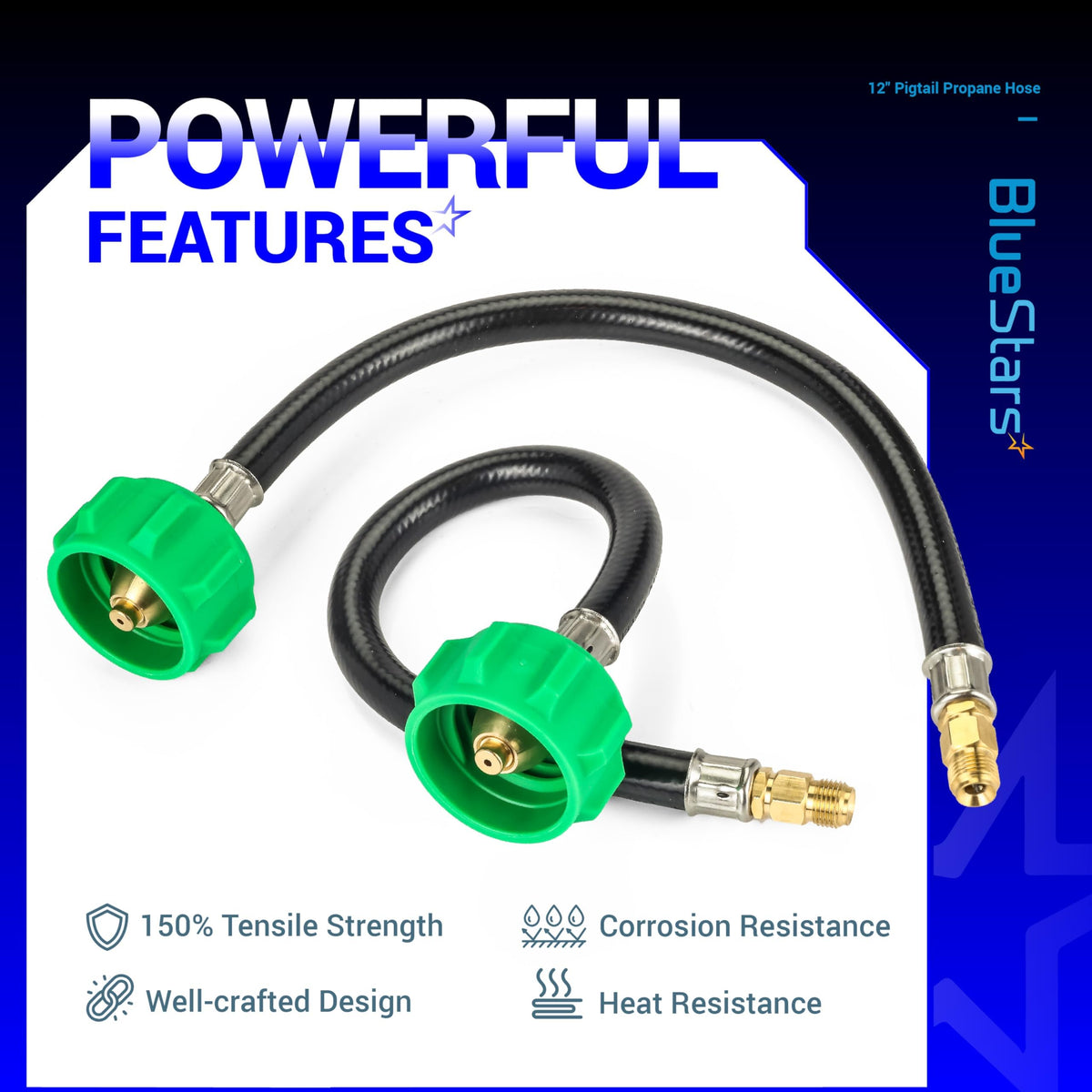 PO2 12" Propane Pigtail Hose - 1/4" Inverted Male Flare, QCC1/ACME to 2-Stage Regulator