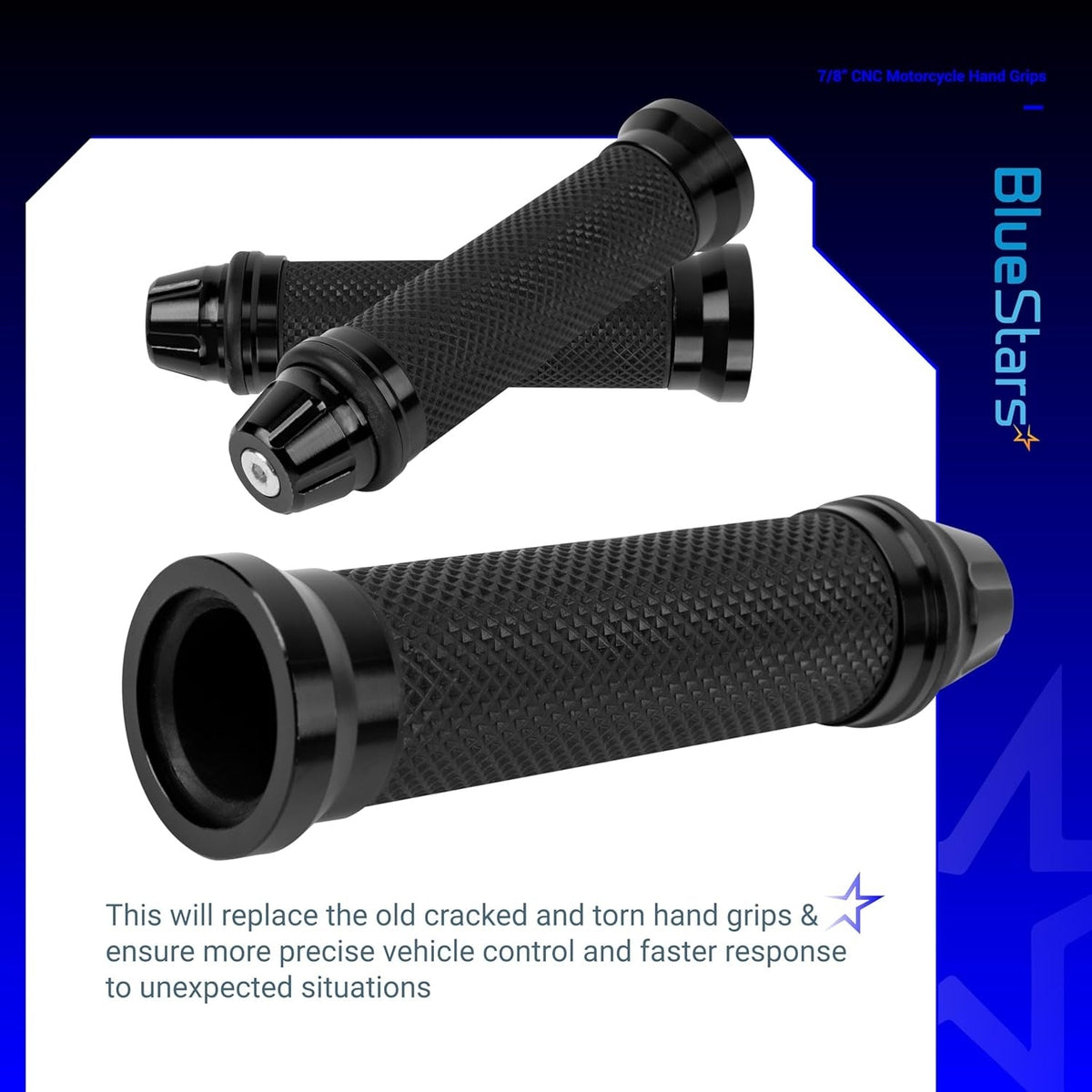 CNC Aluminum Rubber Motorcycle Hand Grips 7/8" Handlebars