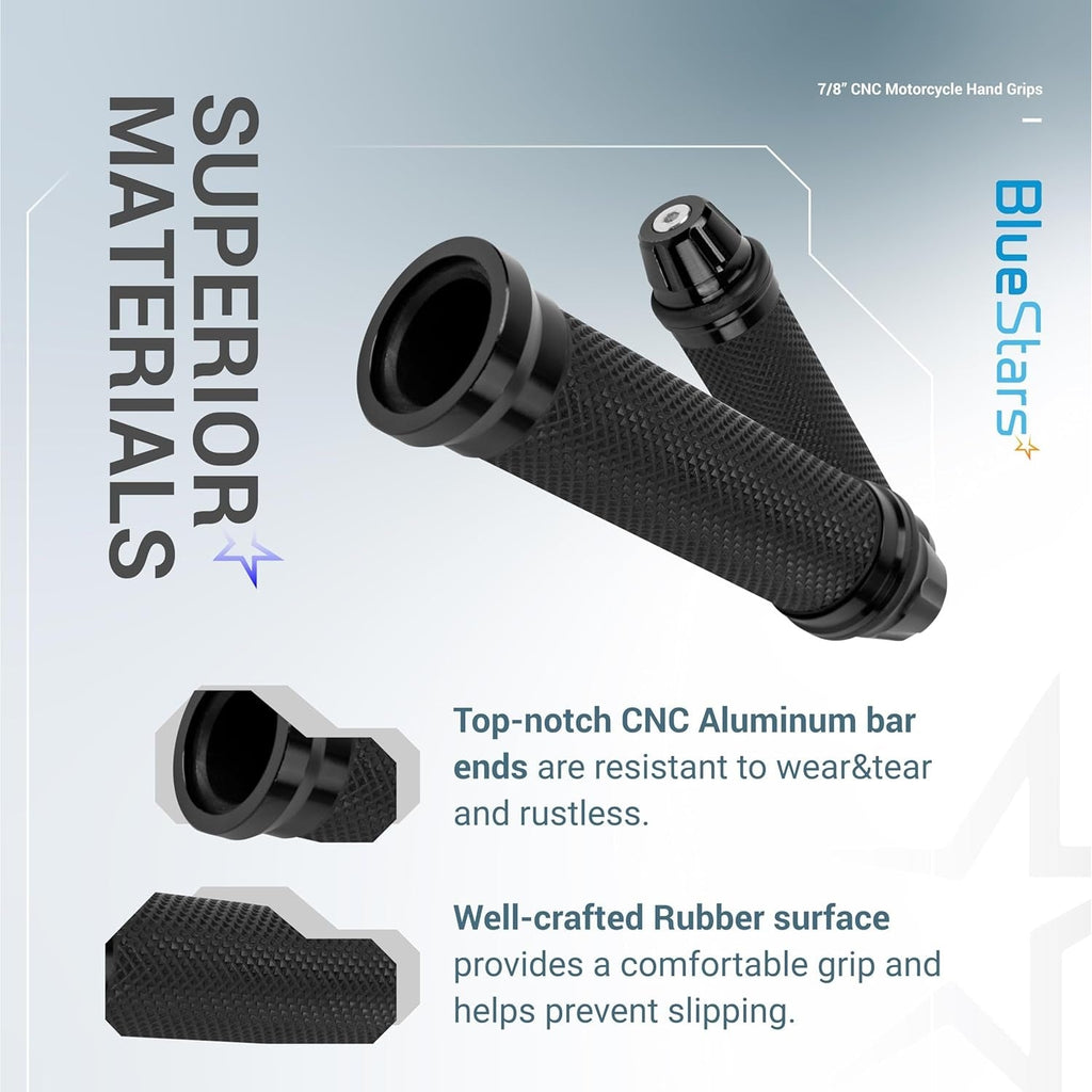 CNC Aluminum Rubber Motorcycle Hand Grips 7/8" Handlebars