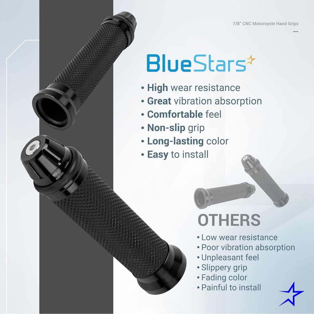 CNC Aluminum Rubber Motorcycle Hand Grips 7/8" Handlebars