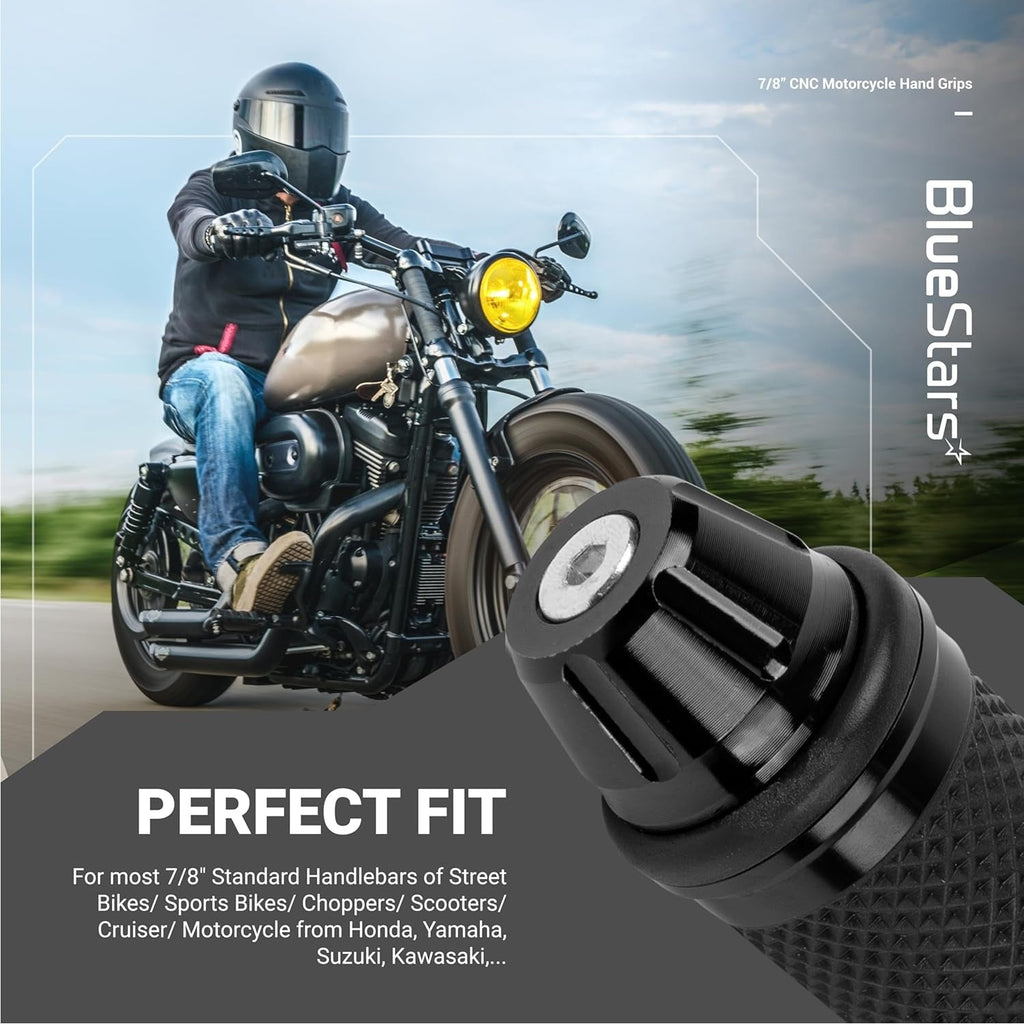 CNC Aluminum Rubber Motorcycle Hand Grips 7/8" Handlebars