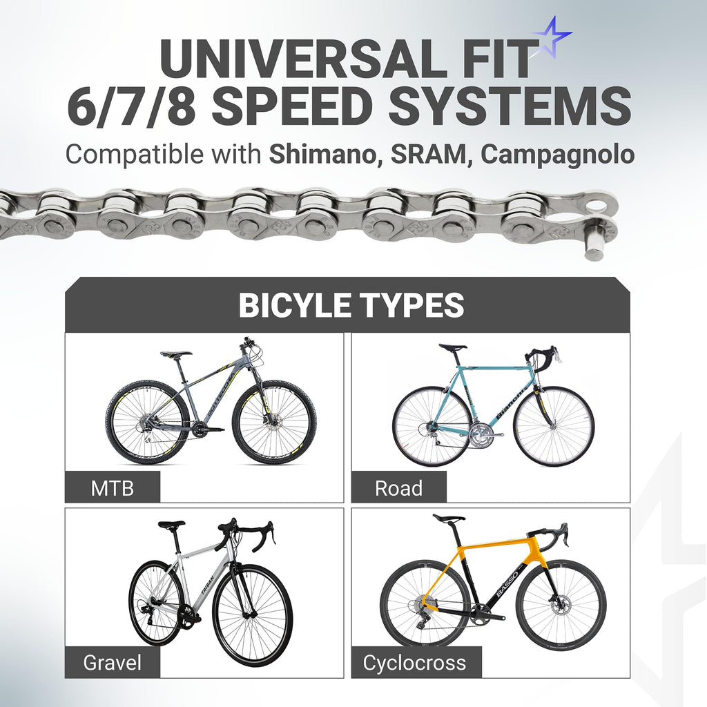 6/7/8-Speed Bike Chain, 1/2 x 3/32", 116 Links, Pre-Install Connector