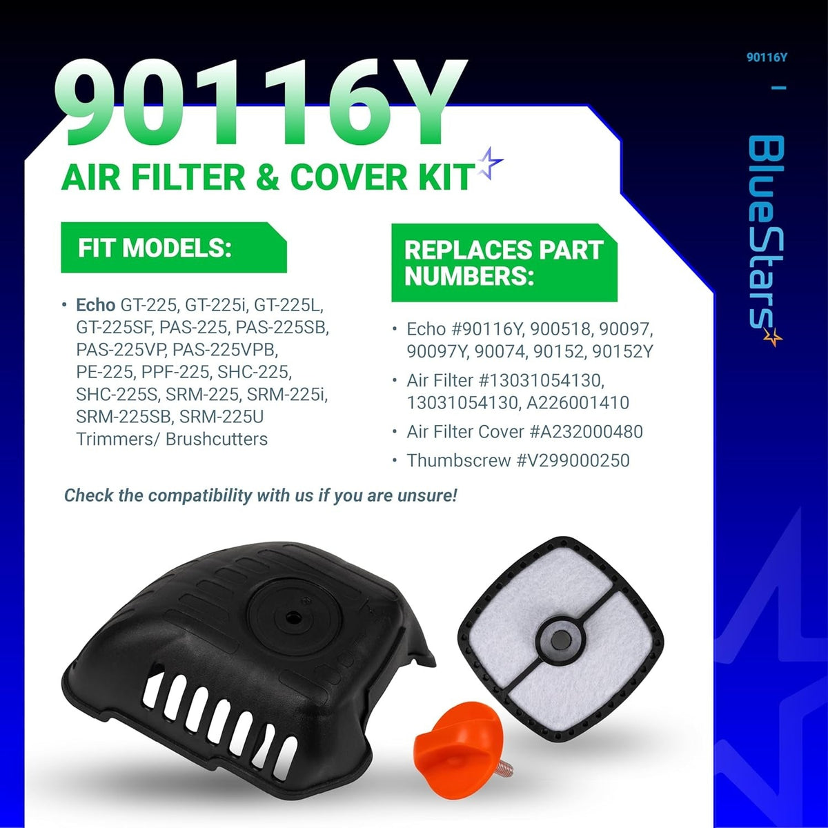 90116Y Air Filter Cover Kit - Fits Echo SRM-225 GT-225 PAS-225 PE-225
