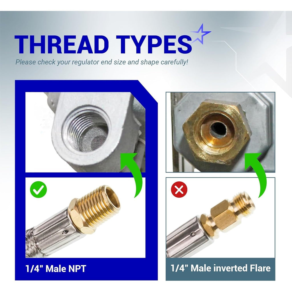15" RV Propane Pigtail Hose, 1/4" Male NPT to QCC1, for 2-Stage Regulator - 2 Pack