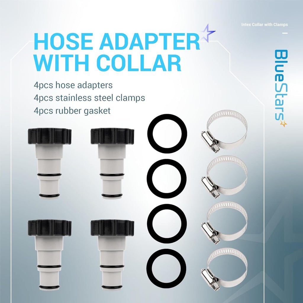 Universal Pool Hose Adapter Set for Intex 1.25"/1.5" Hoses, 1500-4000 GPH Pumps - 4 Pack