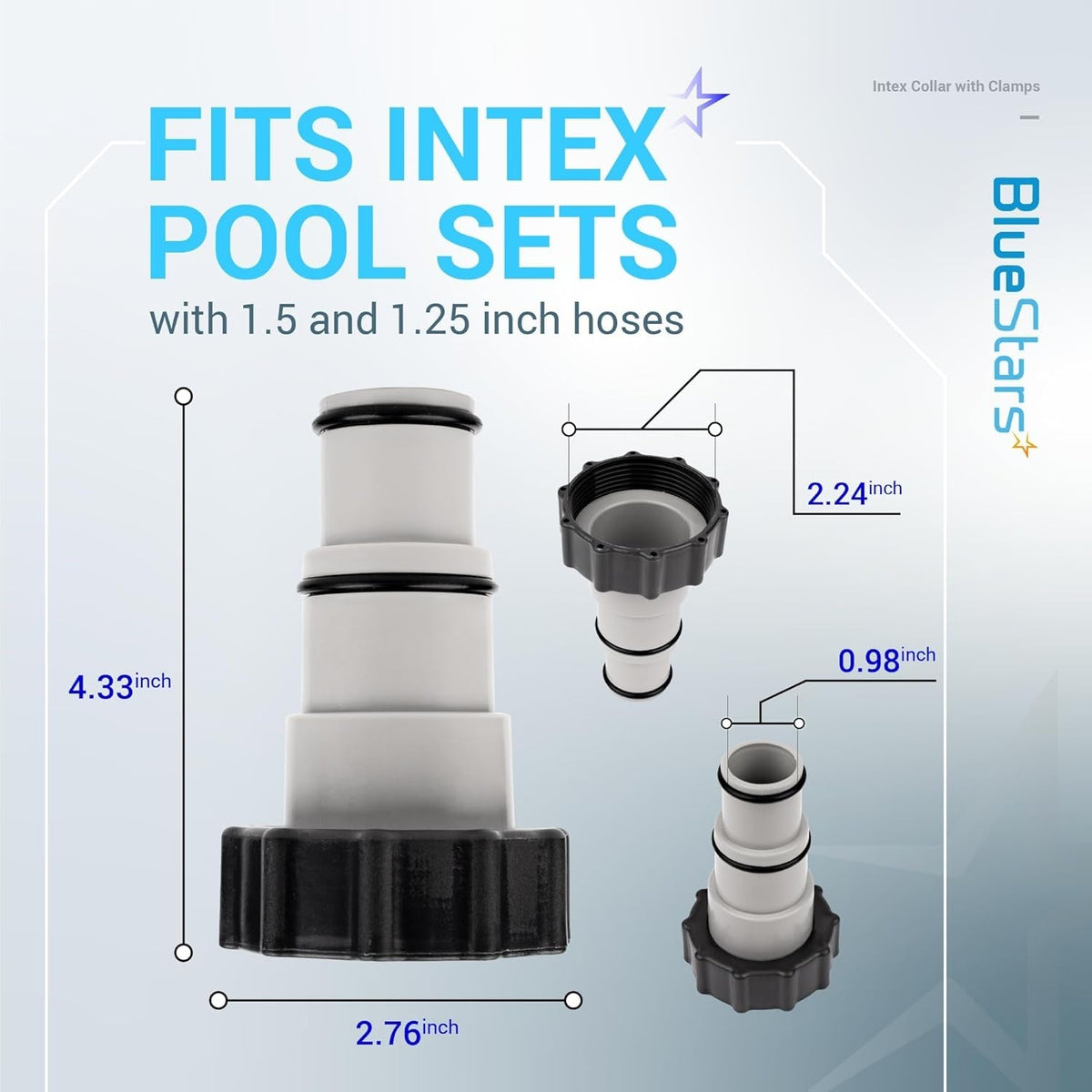 Universal Pool Hose Adapter Set for Intex 1.25"/1.5" Hoses, 1500-4000 GPH Pumps - 4 Pack