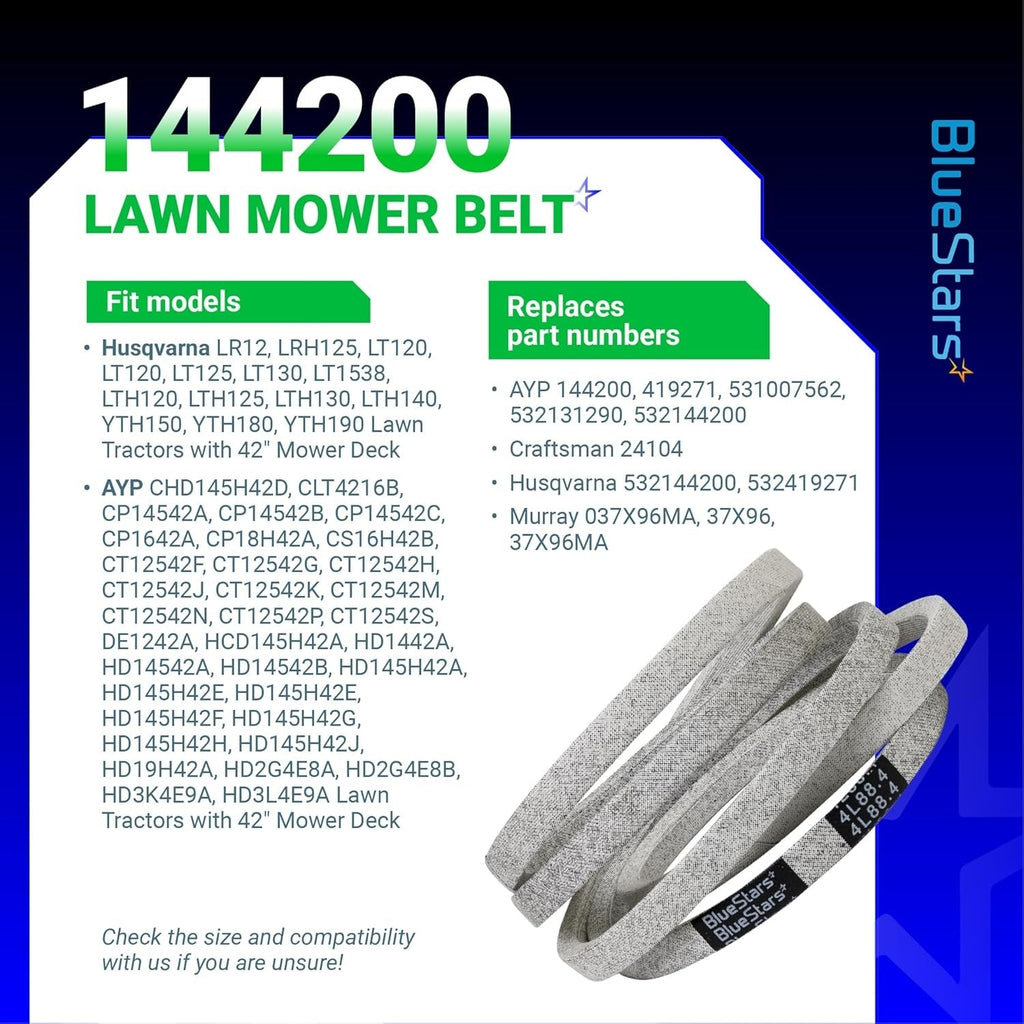 144200 532144200 Deck Belt for AYP Craftsman Husqvarna LTH130 YTH150 LTH120 YTH180, 88.4"