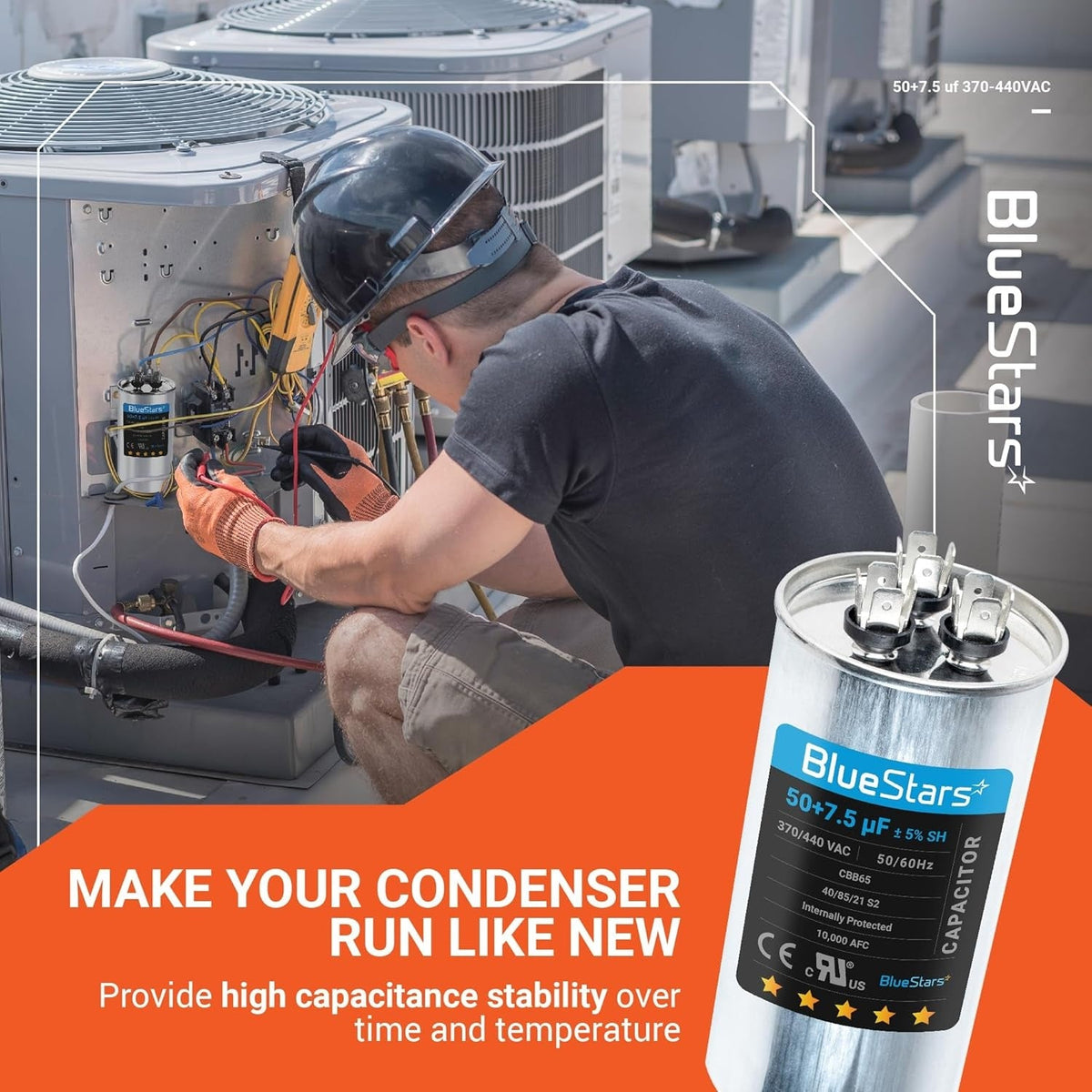 50+7.5 uF MFD ±5% 370/440 VAC CBB65 CBB65B Dual Run Capacitor for AC Fan Heat Pump