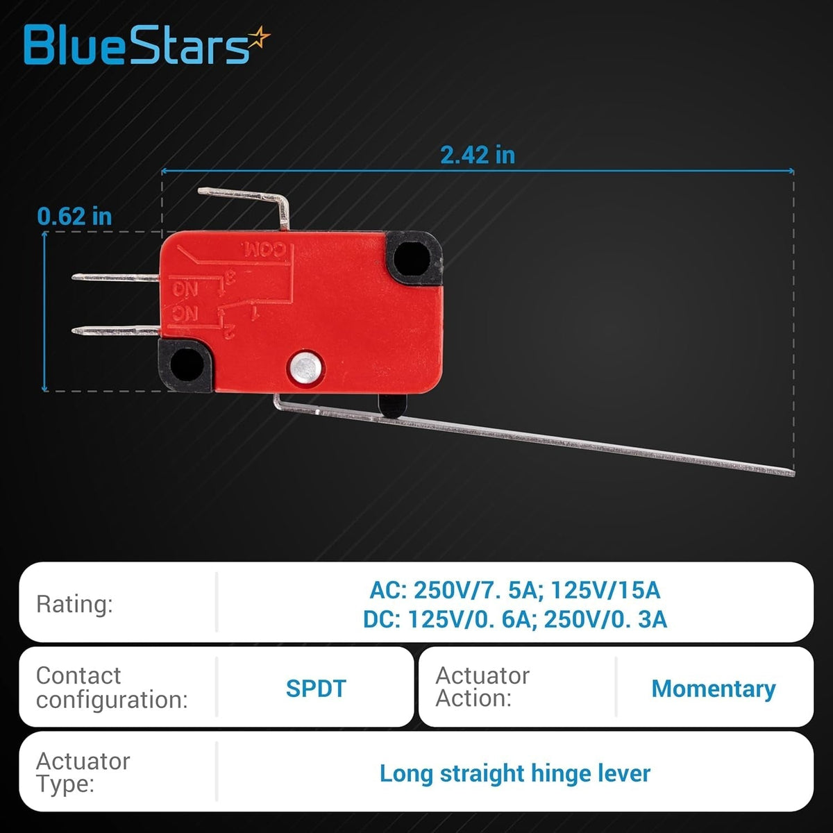 V-153-1C25 Micro Limit Switch Blade Momentary - 250VAC/125VDC 15A - 10 Pack