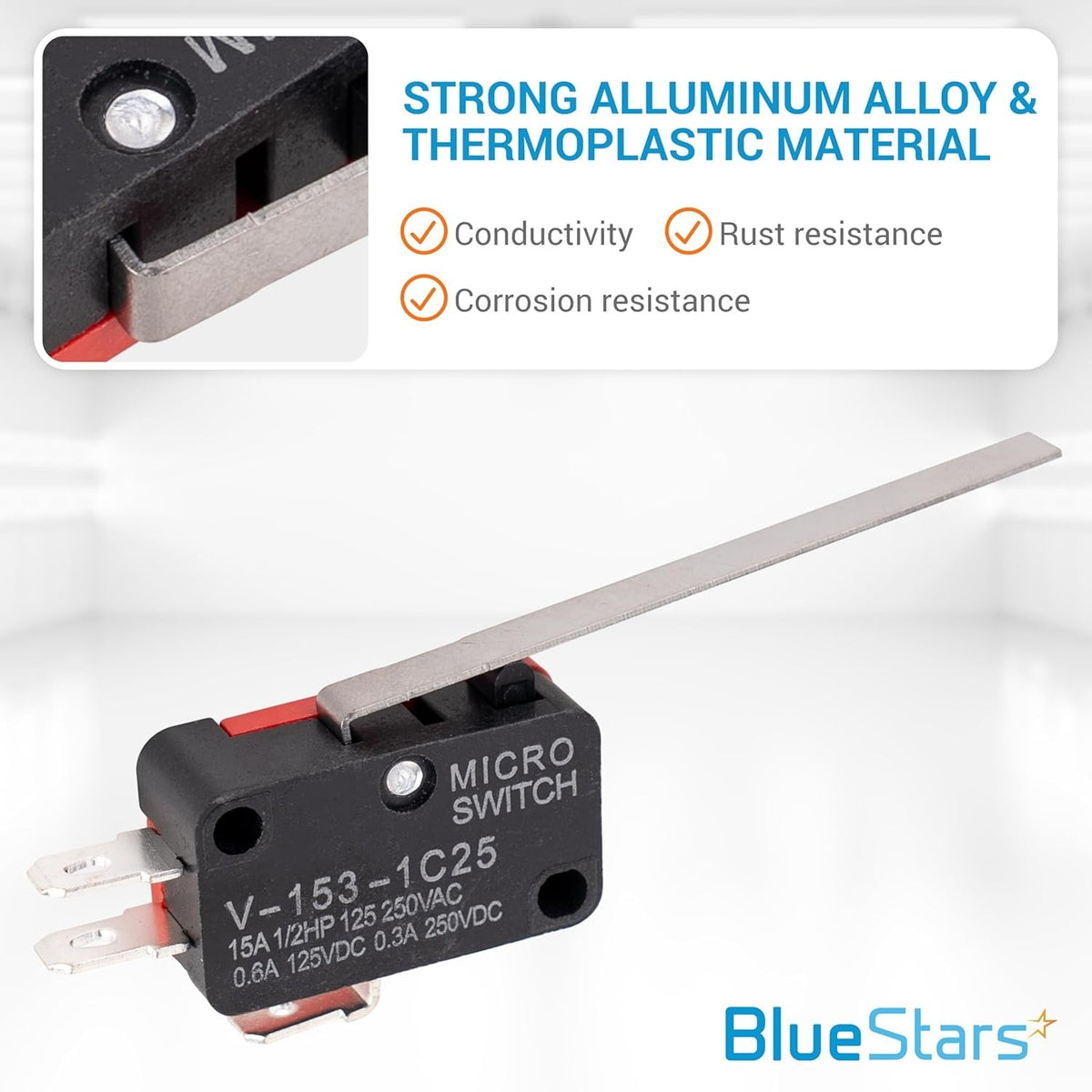 V-153-1C25 Micro Limit Switch Blade Momentary - 250VAC/125VDC 15A - 10 Pack