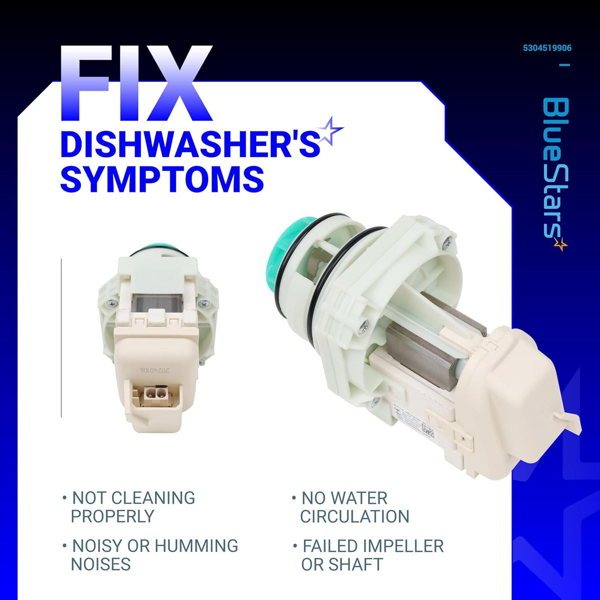 5304519906 Dishwasher Pump & Motor Assembly for Frigidaire IKEA