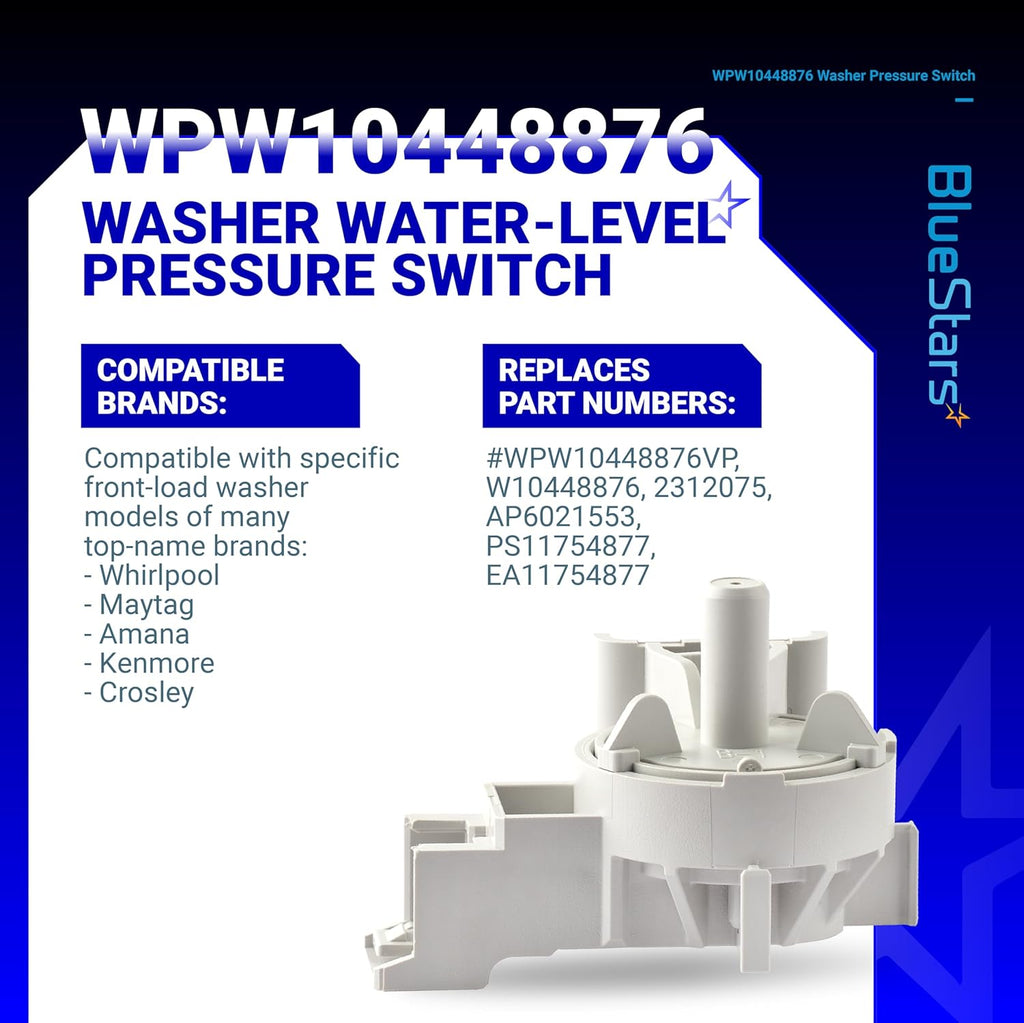 WPW10448876 Washer Water Level Pressure Switch for Whirlpool Maytag Amana