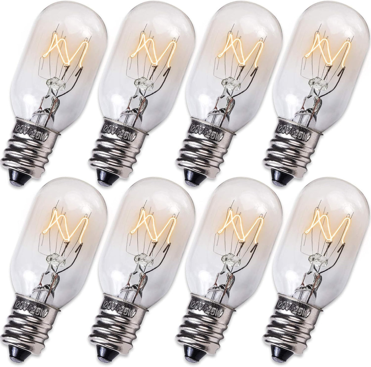 E12 T20 25W Incandescent Salt Lamp Bulbs 120V 2700K 150LM - 8 Pack