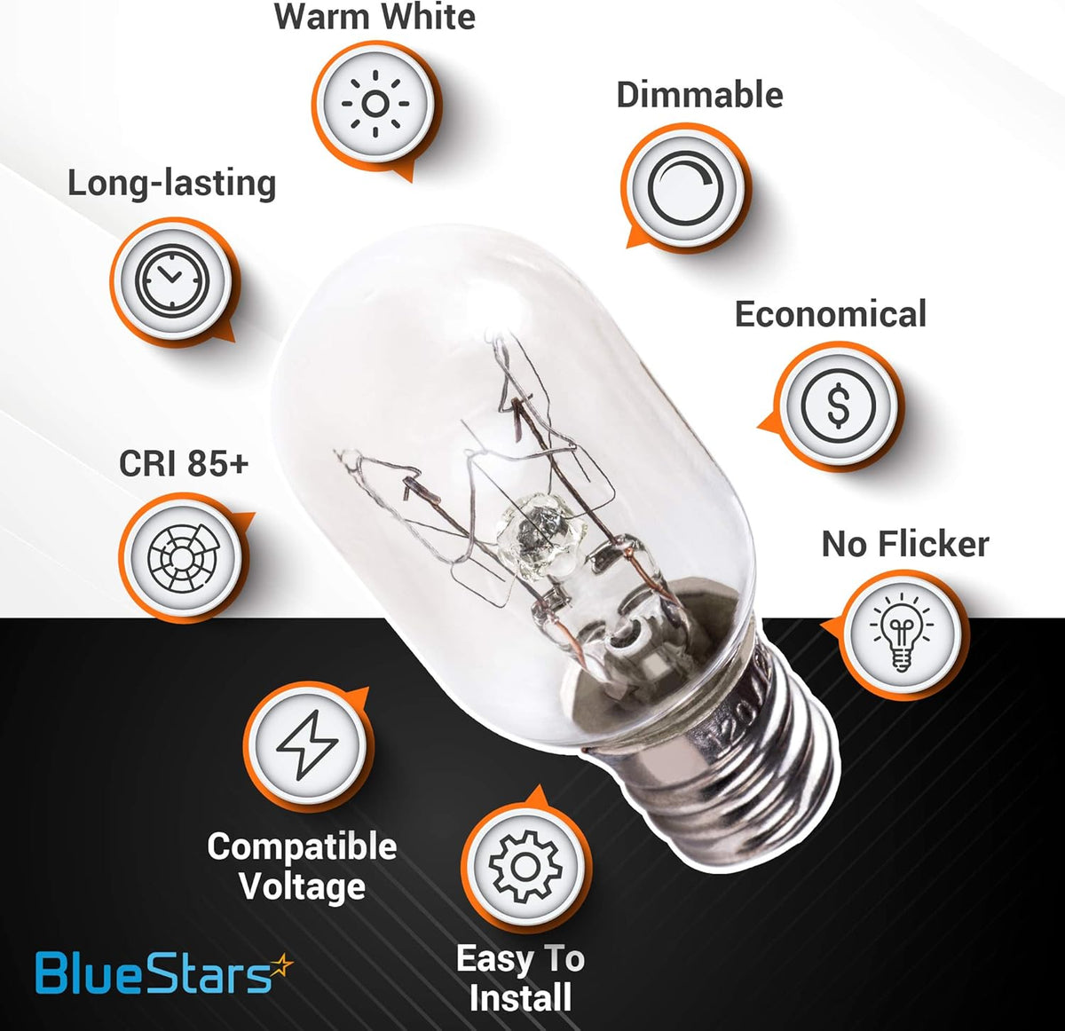 E12 T20 25W Incandescent Salt Lamp Bulbs 120V 2700K 150LM - 8 Pack