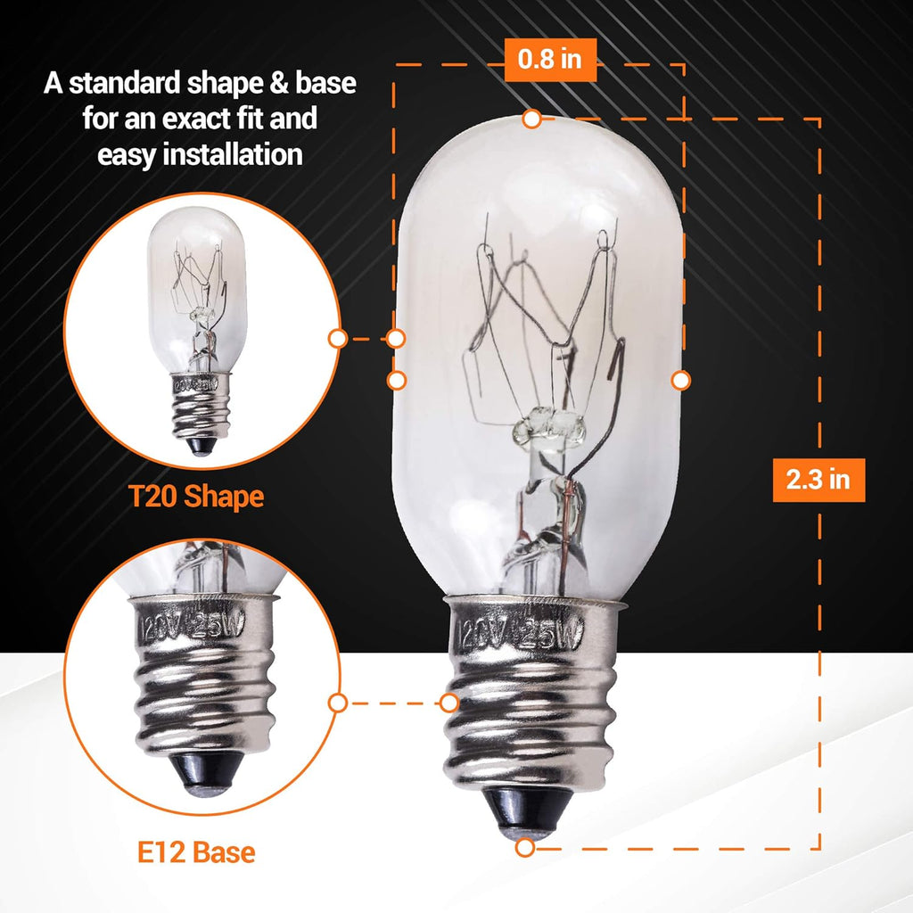 E12 T20 25W Incandescent Salt Lamp Bulbs 120V 2700K 150LM - 8 Pack