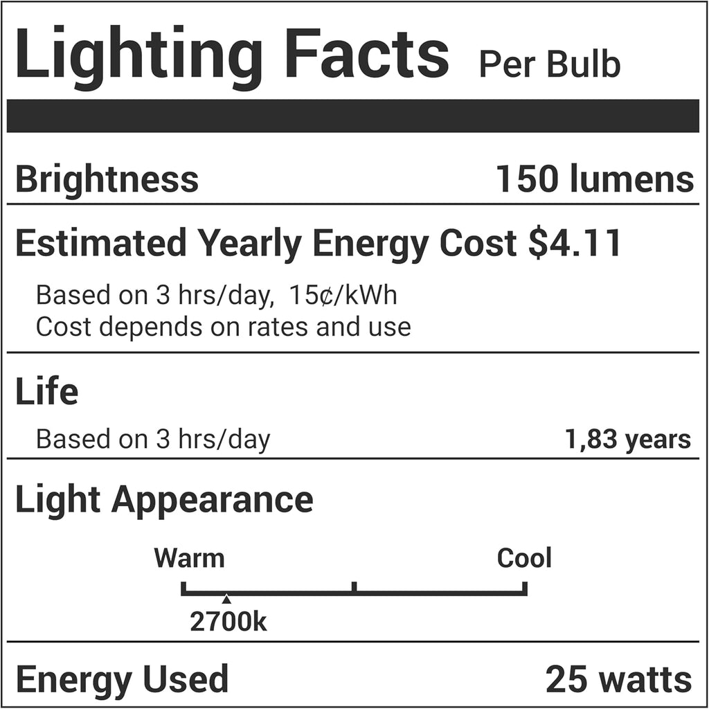 E12 T20 25W Incandescent Salt Lamp Bulbs 120V 2700K 150LM - 8 Pack