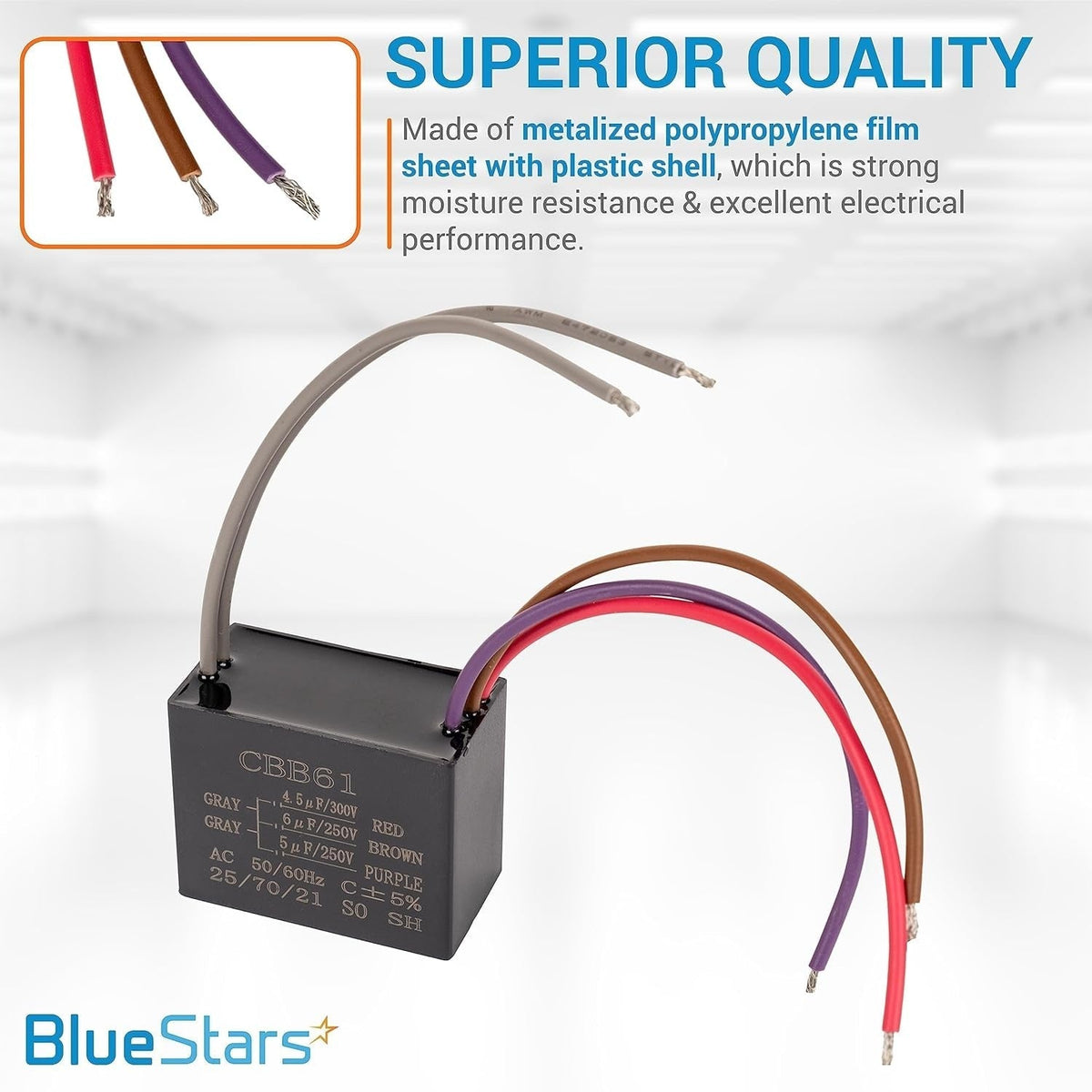 CBB61 4.5uF+6uF+5uF 5-Wire 250V/300V AC Ceiling Fan Capacitor - 2 Pack