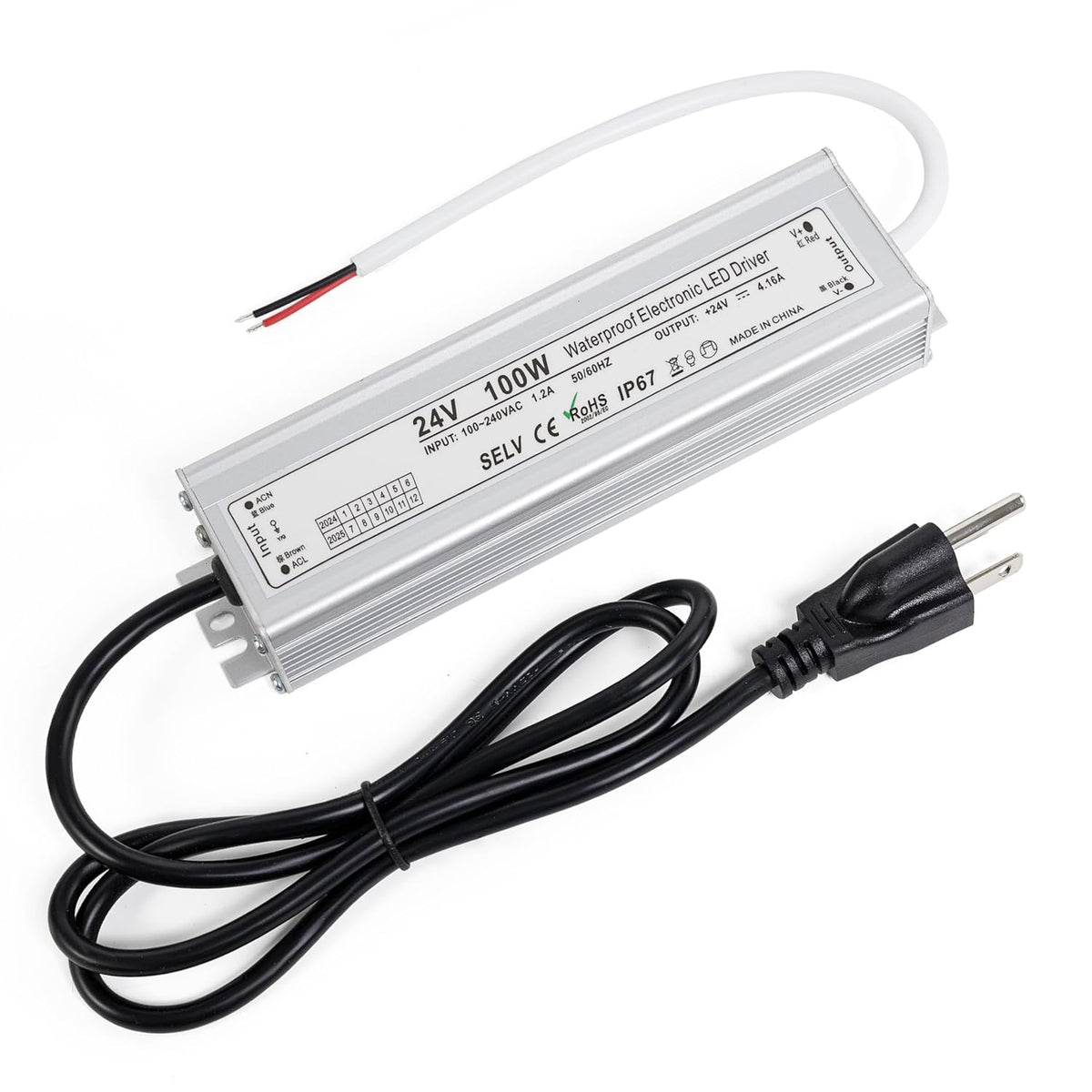 100W 24V LED Power Supply 4.2A with 3-Prong Plug AC 90-260V to 24V DC IP67