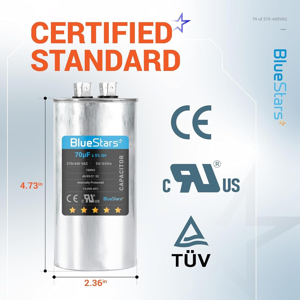 70 uF MFD 370/440 VAC ±5% Round Run Capacitor 50/60 Hz AC Electric Replacement