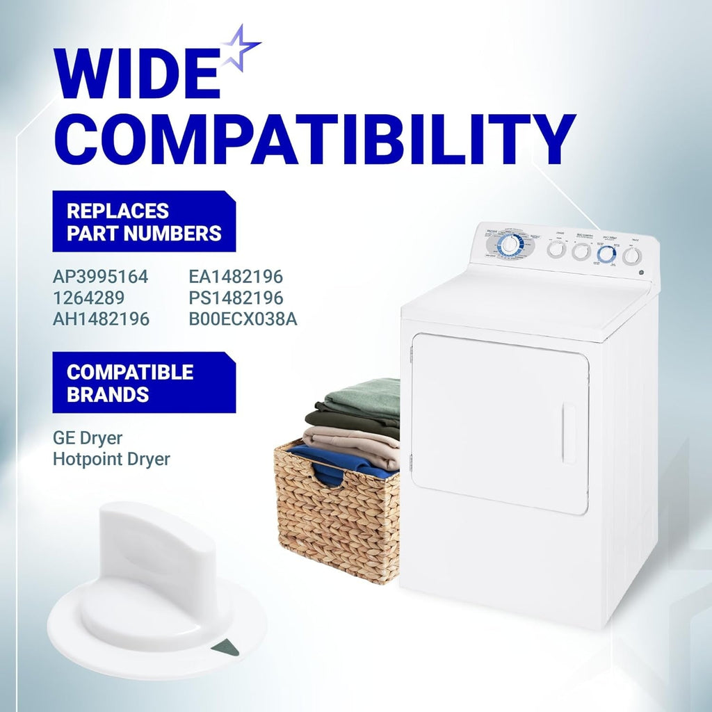 WE1M652 Dryer Timer Control Knob with Metal Ring - For Hotpoint & GE Dryers - 4 Pack