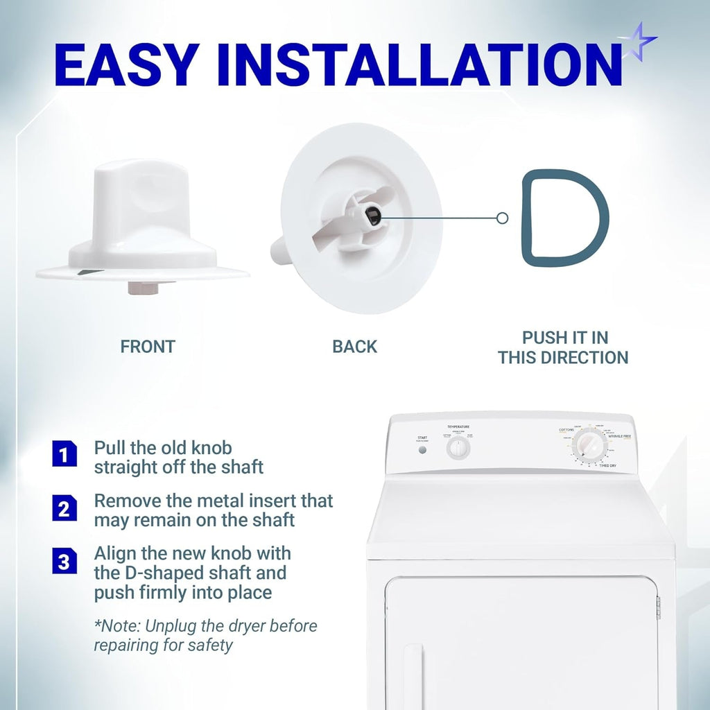 WE1M652 Dryer Timer Control Knob with Metal Ring - For Hotpoint & GE Dryers - 4 Pack