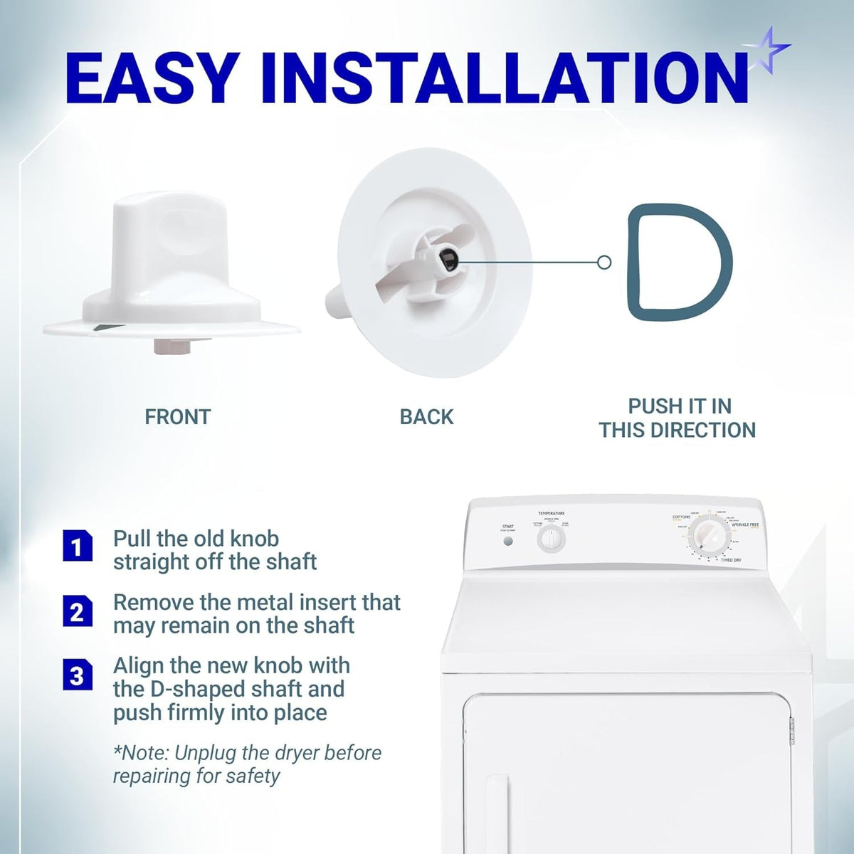 WE1M652 Dryer Timer Control Knob with Metal Ring - For Hotpoint & GE Dryers - 4 Pack