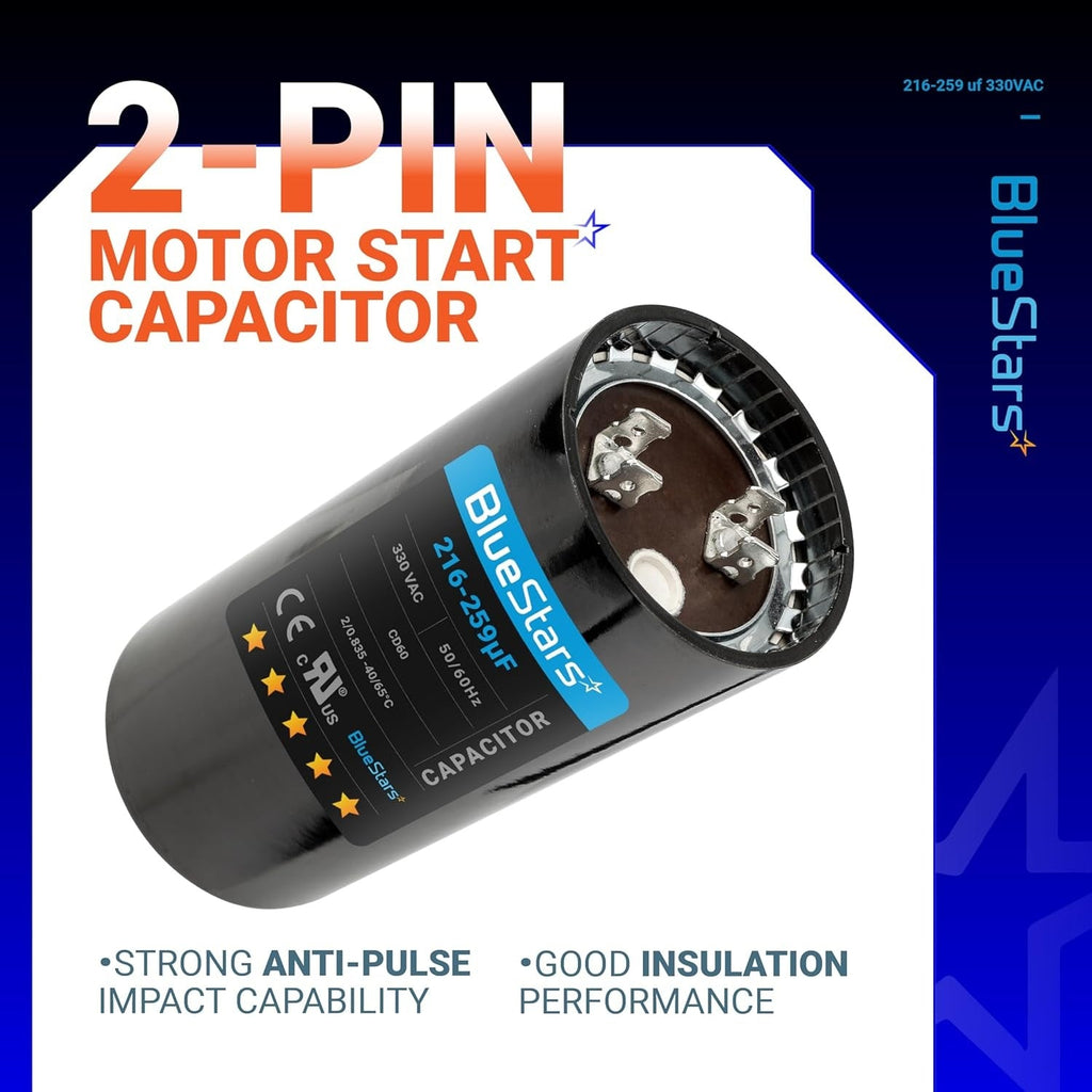 216-259 uF MFD 330 VAC Round Start Capacitor - Fits AC Motor Run, Fan Start, Heat Pump