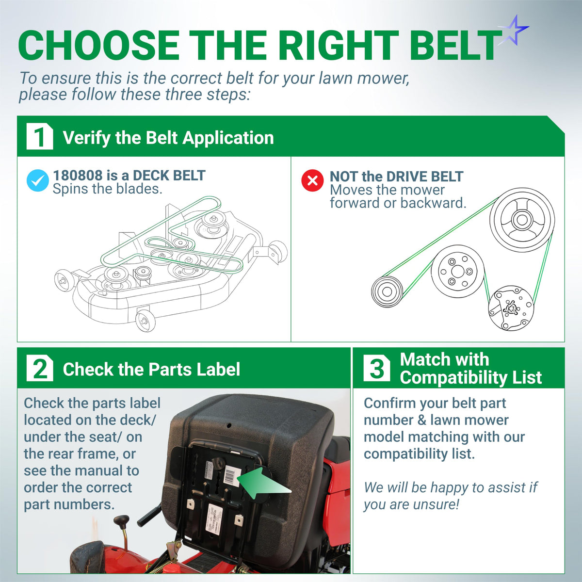 180808 174369 Secondary Deck Belt - 48" Husqvarna GT5000/YTH2148/YTH2048/YTH2248, 89"
