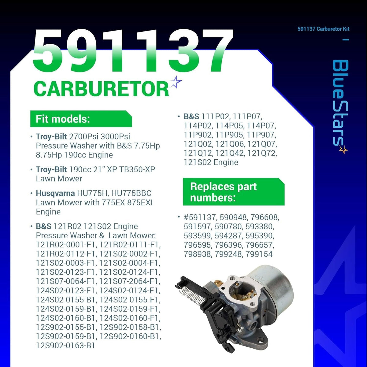 591137 593599 Carburetor for Troy-Bilt Pressure Washer 7.75HP 8.75HP 2700-3000PSI
