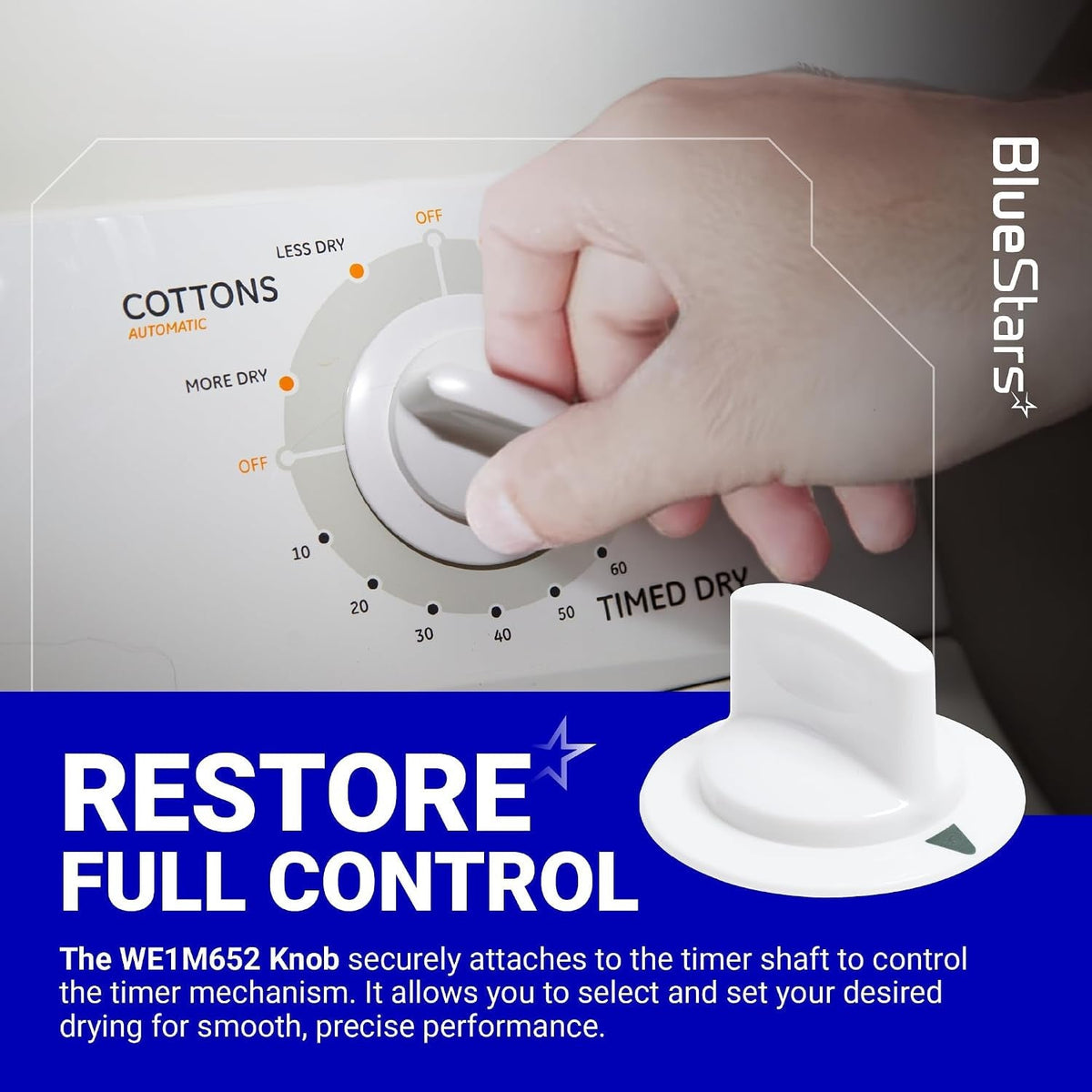 WE1M652 Dryer Timer Control Knob with Metal Ring - For Hotpoint Kenmore GE Dryers - 3 Pack