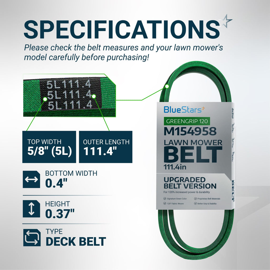 M154958 Secondary Deck Belt, 48" John Deere GT235 X300, 111.4"