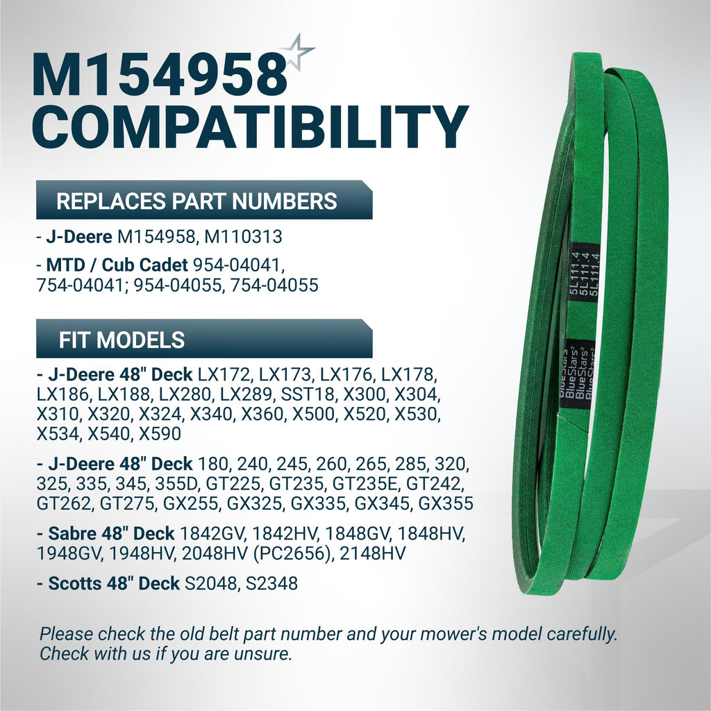 M154958 Secondary Deck Belt, 48" John Deere GT235 X300, 111.4"