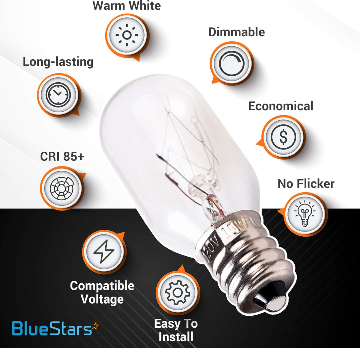 E12 T20 15W Salt Lamp Bulbs 120V 2700K for Himalayan Lamps Wax Warmers - 14 Pack
