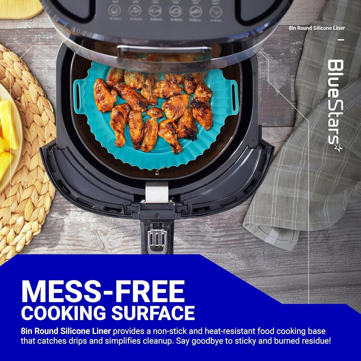 8" Air Fryer Silicone Liners for 3-5 QT Air Fryers, Reusable Basket - 3 Pack