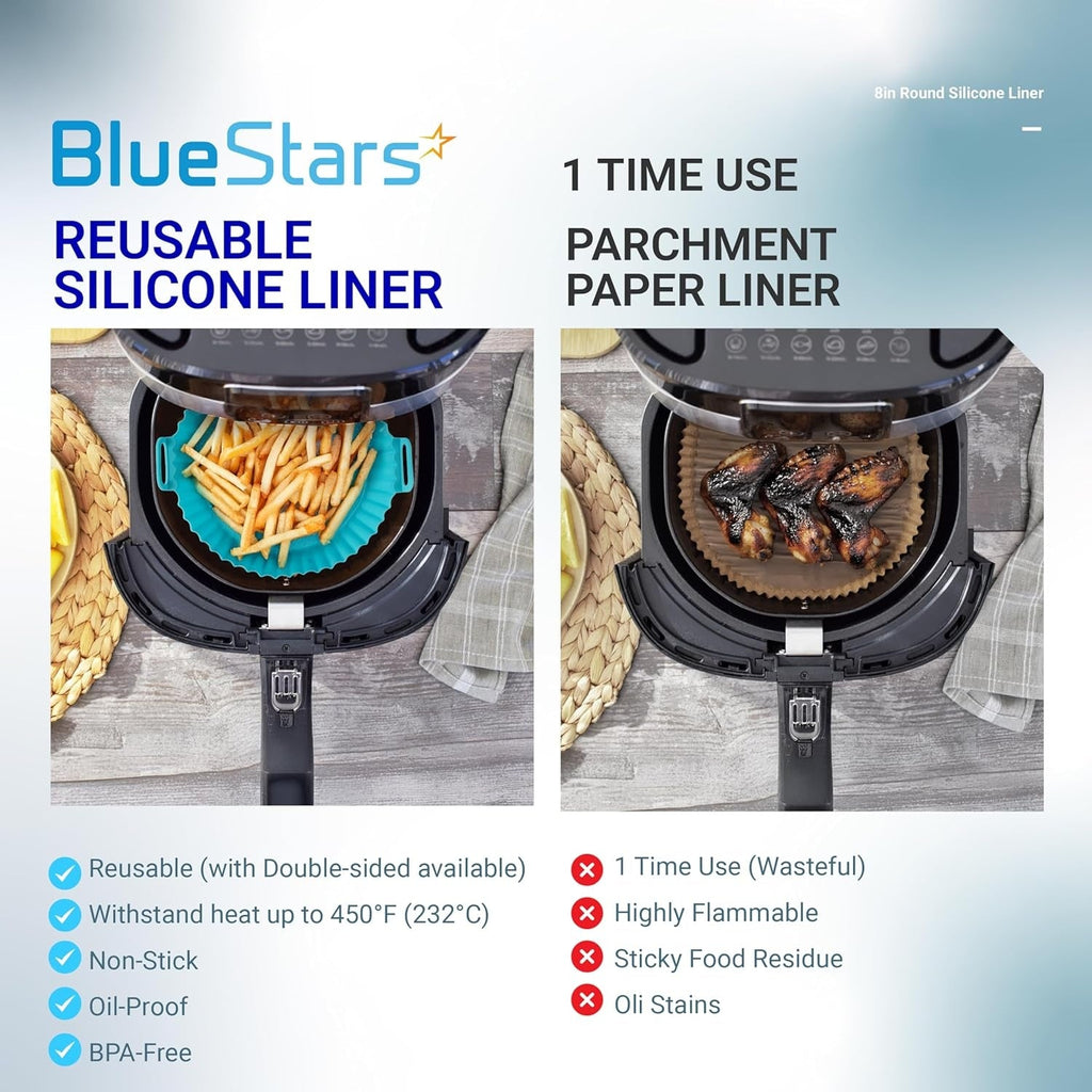 8" Air Fryer Silicone Liners for 3-5 QT Air Fryers, Reusable Basket - 3 Pack