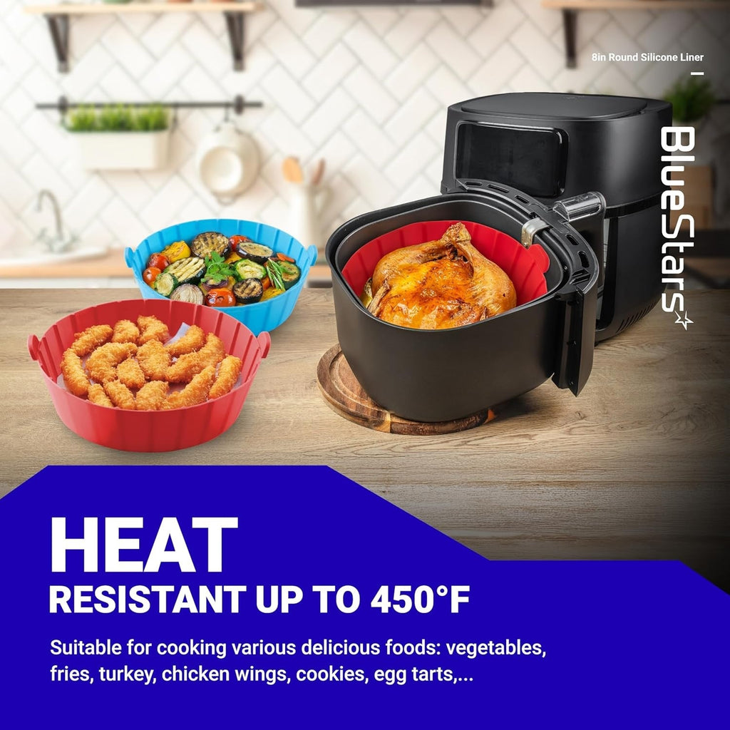 8" Air Fryer Silicone Liners for 3-5 QT Air Fryers, Reusable Basket - 3 Pack