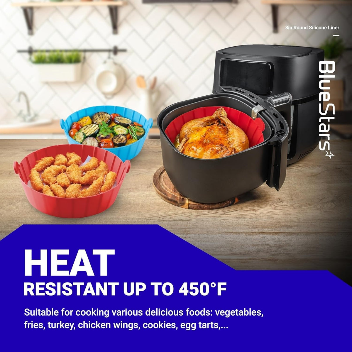 8" Air Fryer Silicone Liners for 3-5 QT Air Fryers, Reusable Basket - 3 Pack
