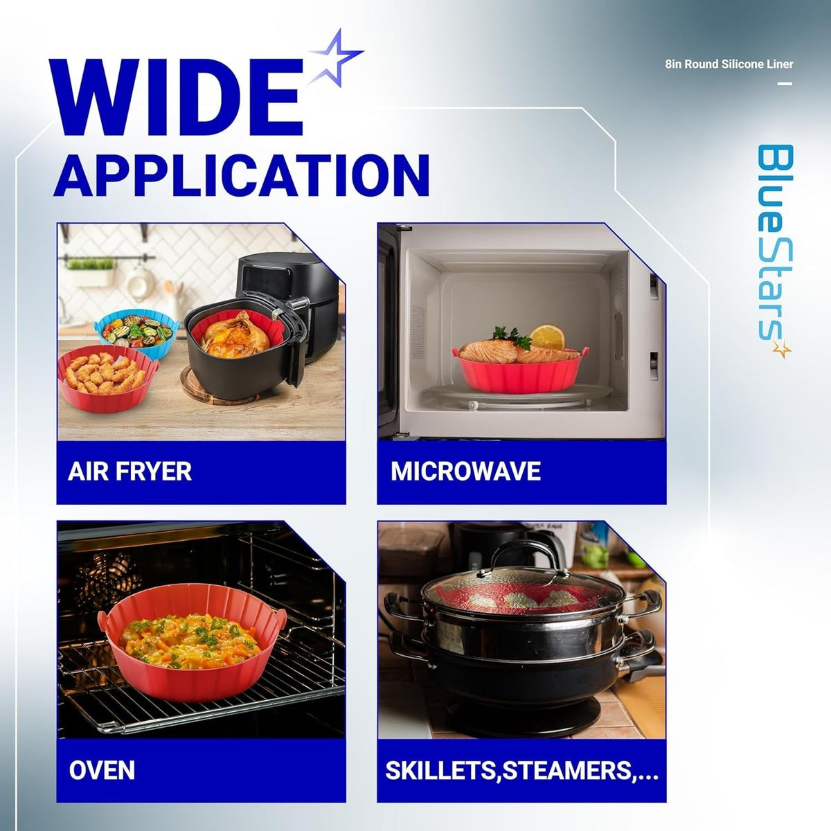 8" Air Fryer Silicone Liners for 3-5 QT Air Fryers, Reusable Basket - 3 Pack