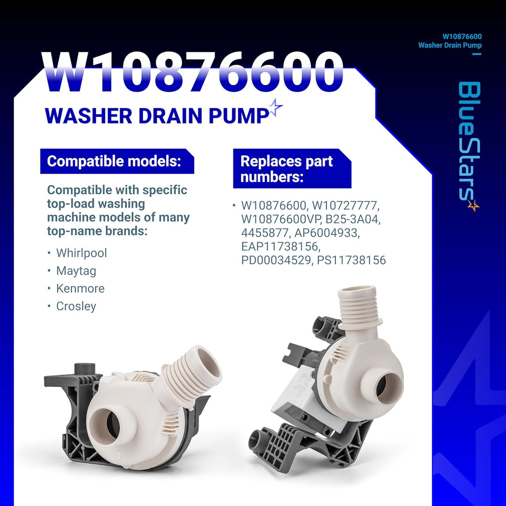 W10876600 W10727777 Washer Drain Pump for Whirlpool Maytag Bravos Kenmore