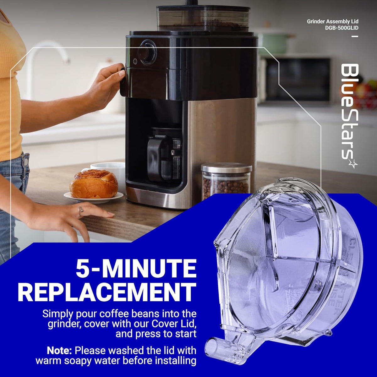 DGB-500GLID Grinder Assembly Lid - Clear Plastic Cover for Cuisinart Coffee Grinder