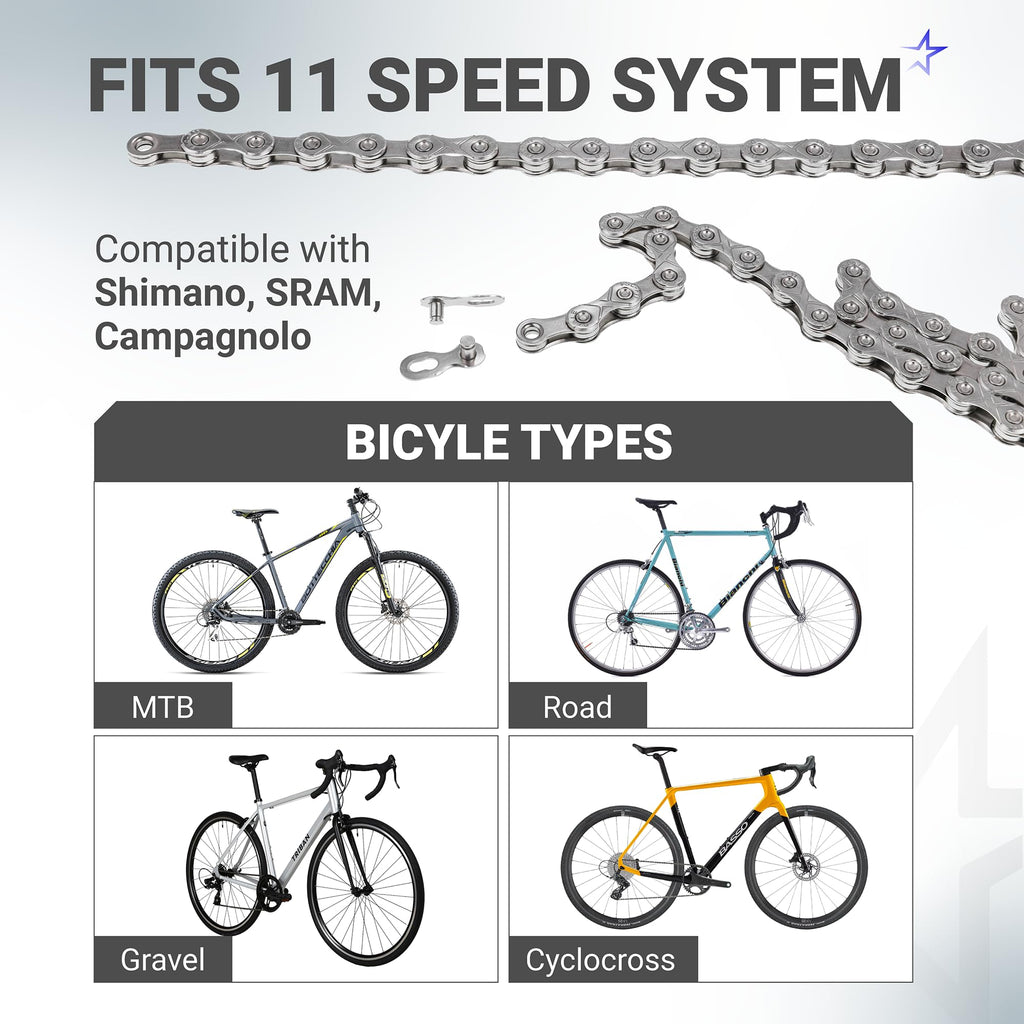 11-Speed Bike Chain, 1/2 x 11/128", 116 Links, Quick Link, Shimano SRAM Campagnolo