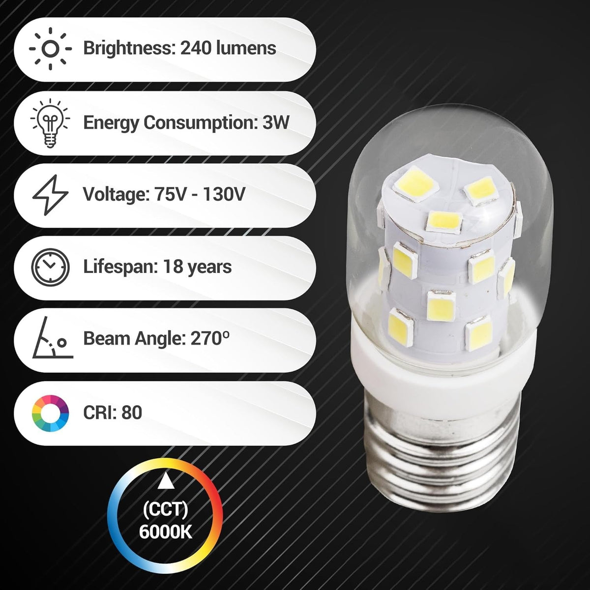8206232A 3W E17 Dimmable Microwave LED Bulb, 6000K, 110-130V, 240 Lumens, 40W Equivalent