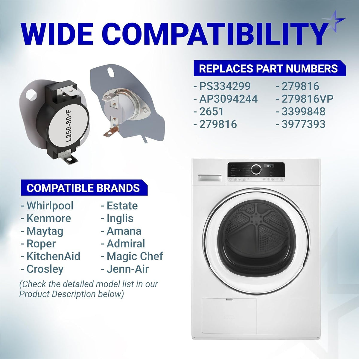 279816 Dryer Thermal Cut-off Kit for Whirlpool Kenmore Maytag Amana Dryers