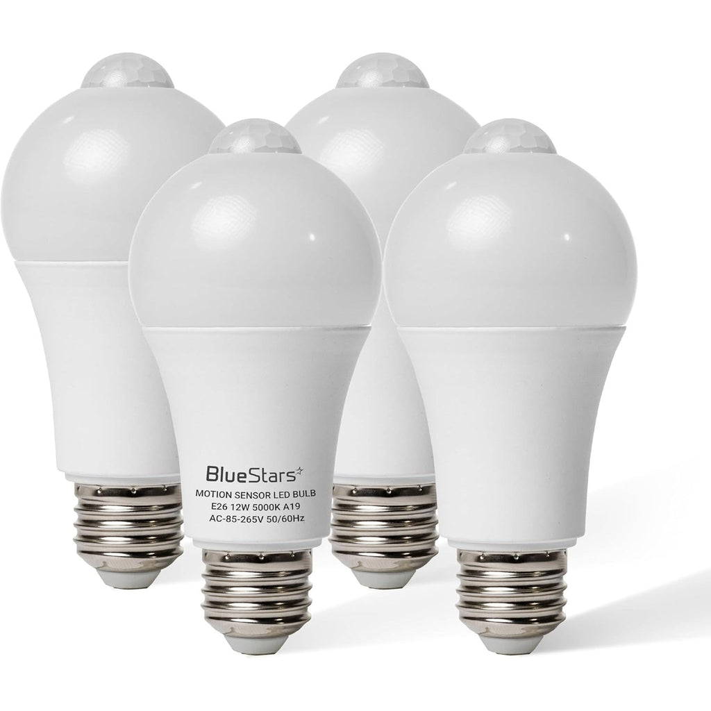 12W E26 Motion Sensor LED Bulbs, 100W Equivalent, 5000K Daylight - 4 Pack