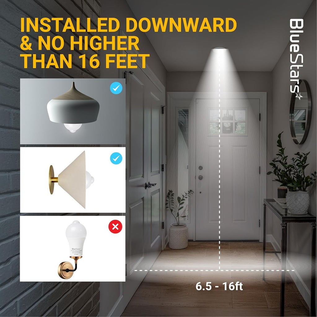 12W E26 Motion Sensor LED Bulbs, 100W Equivalent, 5000K Daylight - 4 Pack