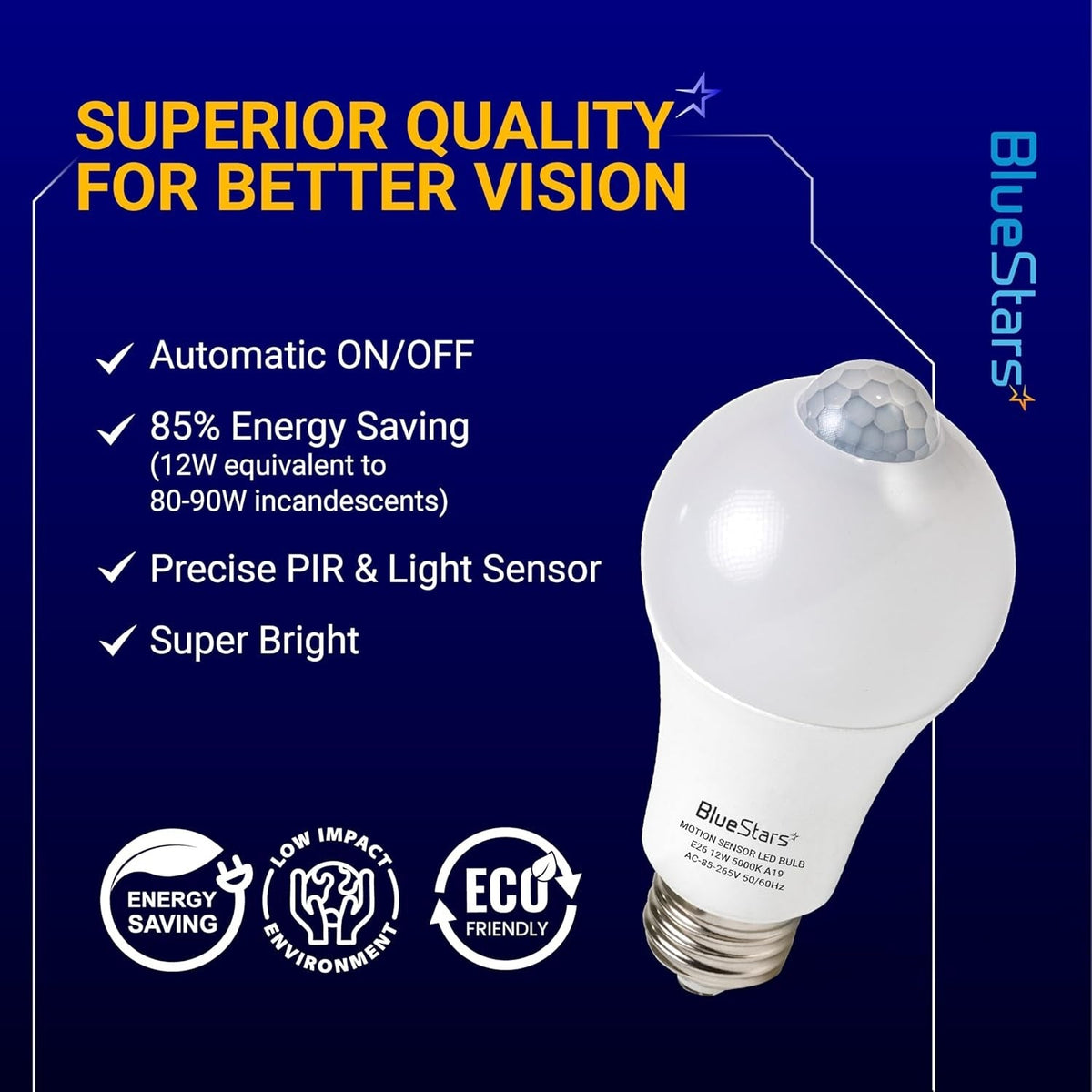 12W E26 Motion Sensor LED Bulbs, 100W Equivalent, 5000K Daylight - 4 Pack