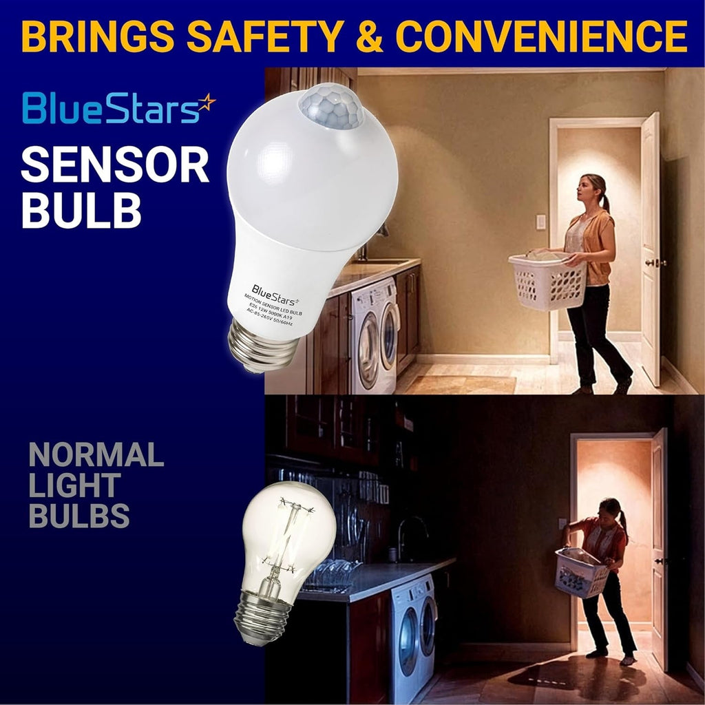 12W E26 Motion Sensor LED Bulbs, 100W Equivalent, 5000K Daylight - 4 Pack