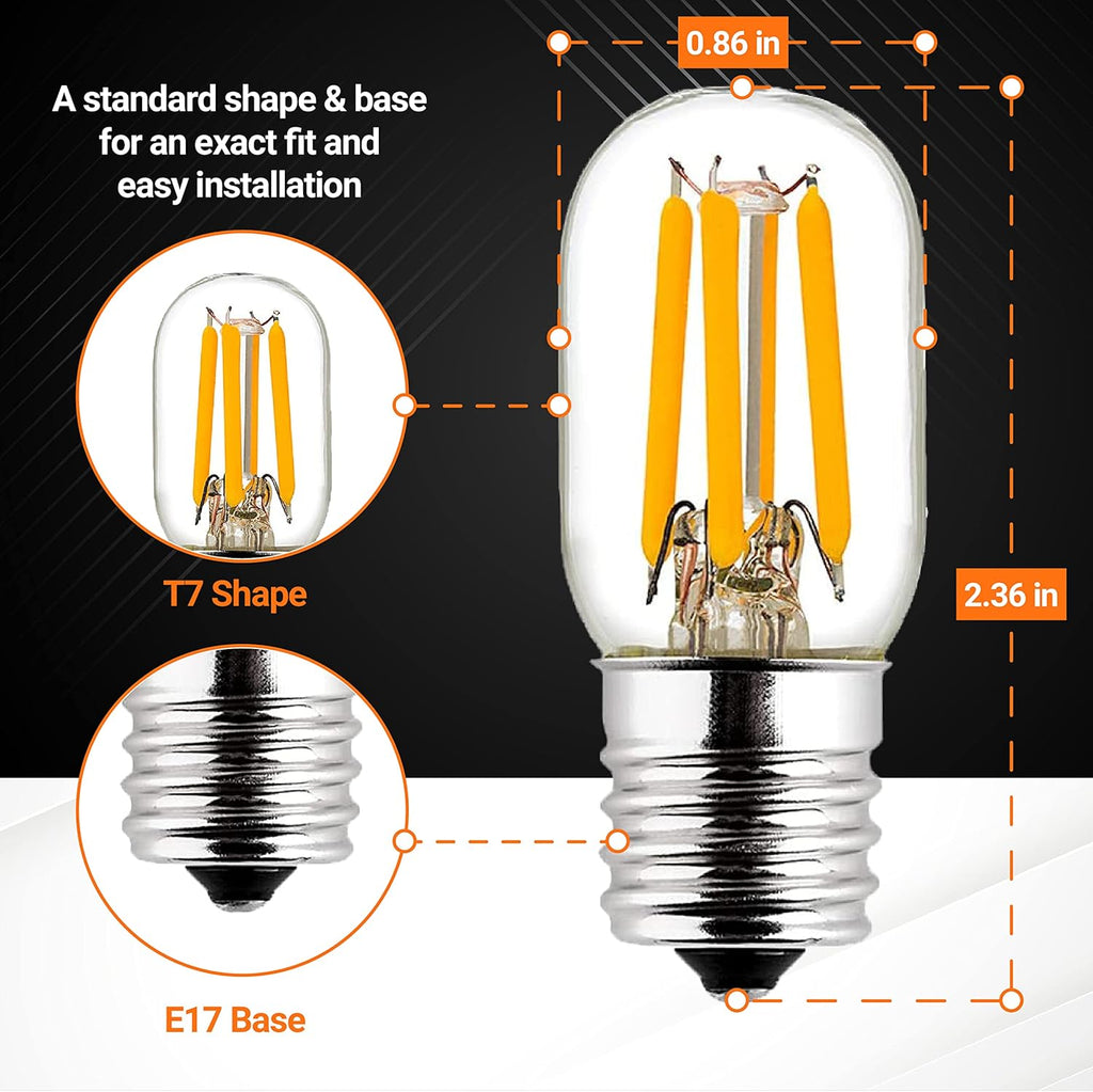 E17 T7 LED Bulbs 2W 120V 2700K 220LM 25W Equivalent for Appliances - 3 Pack