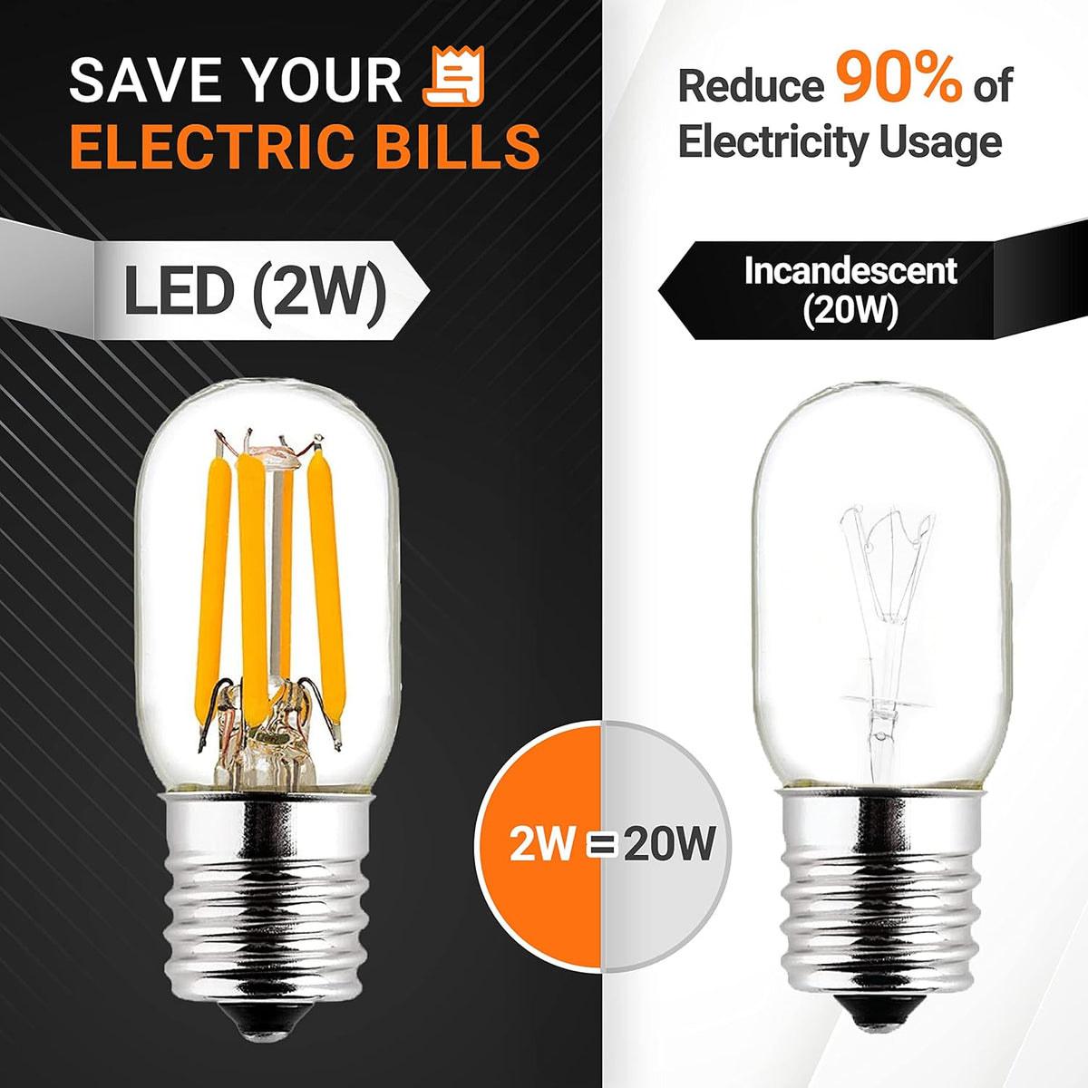 E17 T7 LED Bulbs 2W 120V 2700K 220LM 25W Equivalent for Appliances - 3 Pack