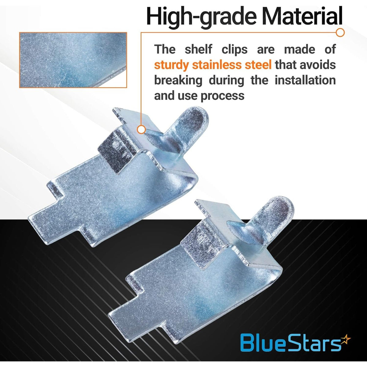 920158 Refrigerator/Freezer Shelf Clips, Stainless Steel Square Supports - 3 Pack